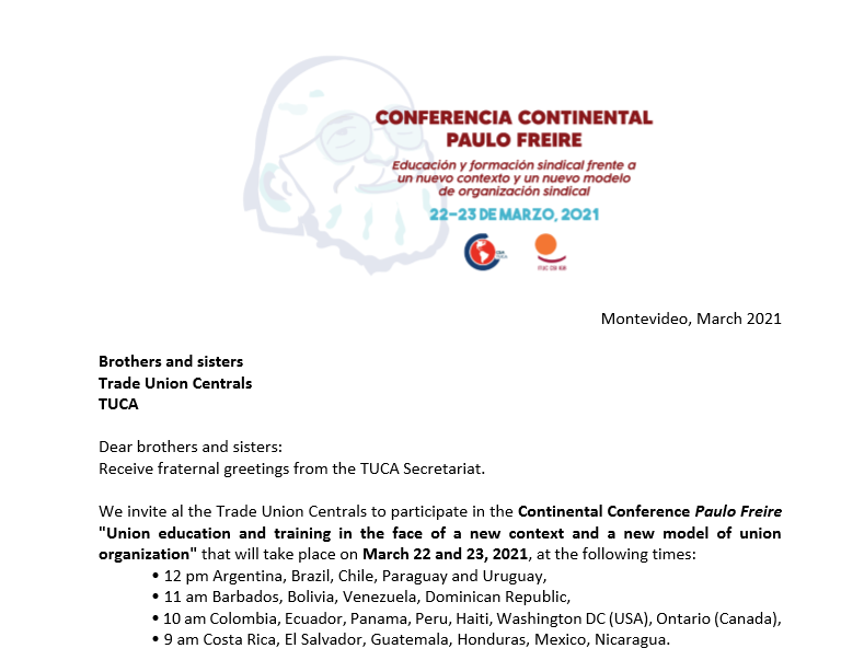 General Invitation to Continental Conference Paulo Freire