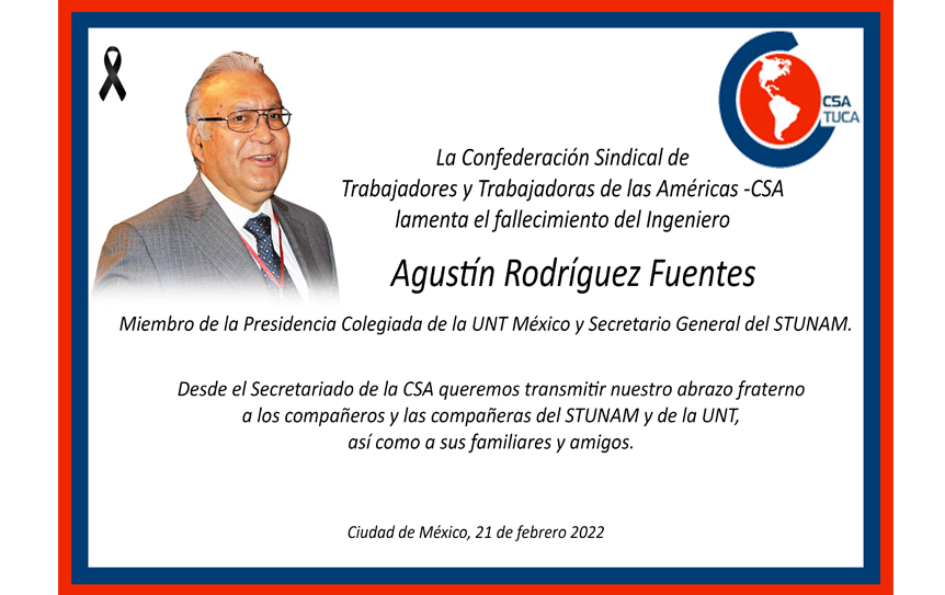 Condolencia por el fallecimiento de Agustín Rodríguez Fuentes.